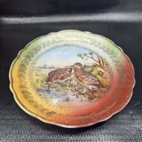 German Bavaria Fine Porcelain Dish Plate Bird Sandpiper Birds Ornate Plate 9.5” - Picture 15 of 15
